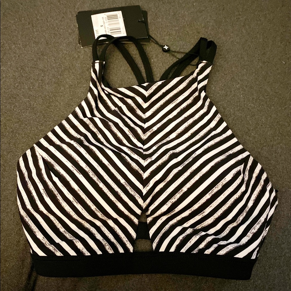 Hurley Black and White Striped Bikini Top--Hazard